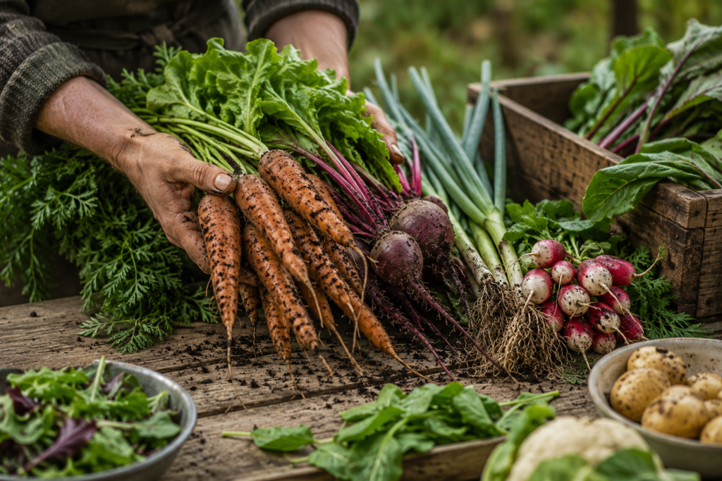 Légumes de saison fraîchement récoltés pour une alimentation durable